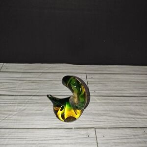 Art Glass Green Yellow Swan With Bent Neck Decorative Figurine Paperweight